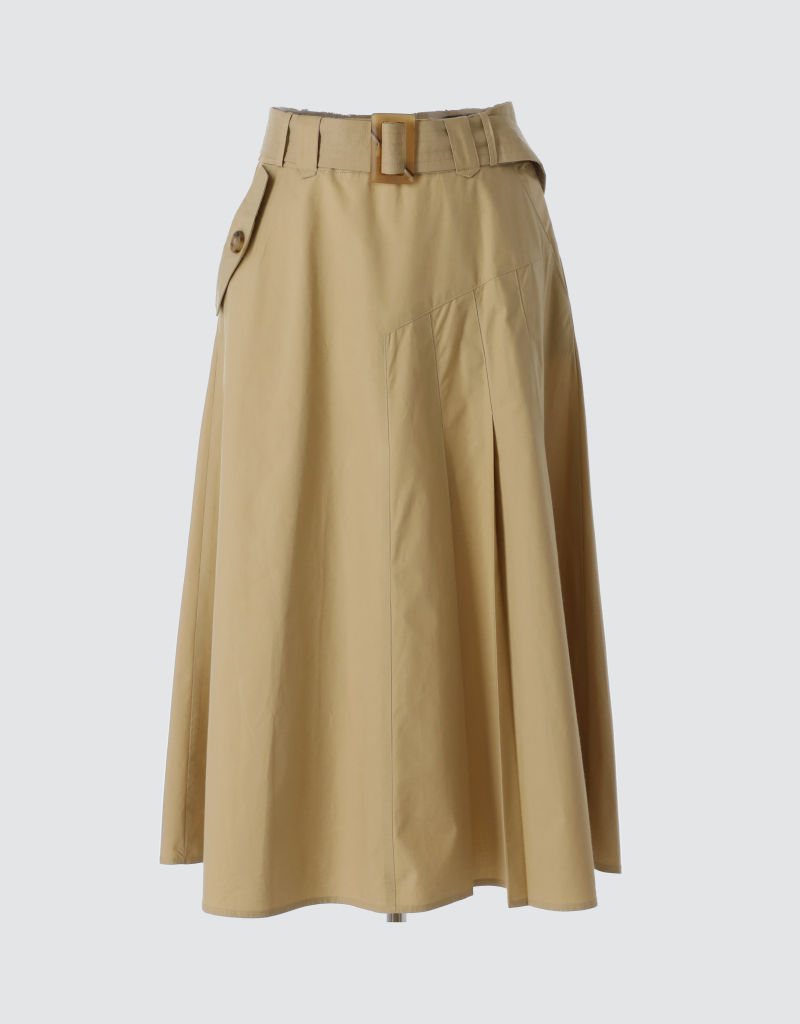 莎伦中长款百褶斜纹布裙 (Sharon midi pleats chino skirt)